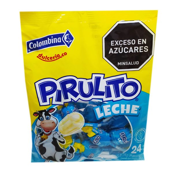 El pirulito es un delicioso bombón con sabor a leche, viene por 24 unidades, su peso es de 216 g, y lo fábrica la empresa colombina.